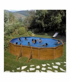 Piscine Hors Sol Acier Aspect Bois Piscineo Alto Eco 6.10x3.75mx1.20m